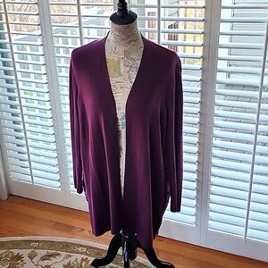 Chico's Plum Colored Cardigan with Paisley Print Back - Size 3 (16-18)
